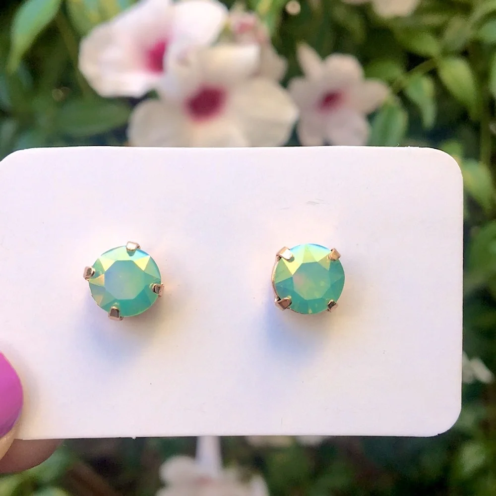 Pacific Green Opal Aurora Borealis Crystal Stud Earrings